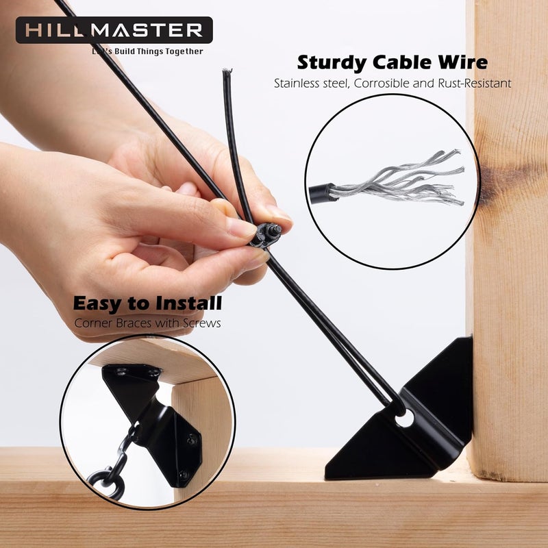 HILLMASTER Durable Anti Sag Gate Kit for Wooden Fence, Anti-Sag Gate Support Cable Kit in Zinc, Anti-Sagging Fence Gate Kit Steel Gate Hardware, Wood Door Repair Kit for Outdoor, Gate Frame Kit Black, 2 Pack - Image 2